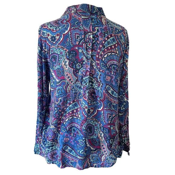 Talbots Blue, Aqua, Teal and Purple Paisley Long Sleeve Blouse - Picture 11 of 11